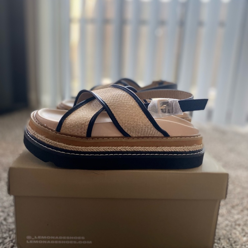 Neutral Raffia Slingback Sandals with Black Trim
